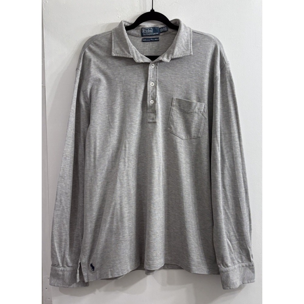 Polo Ralph Lauren Mens 2XL Pima Cotton Polo Shirt Gray Long Sleeve Pony Preppy